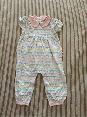 Baby Girls Pastel Stripe One-Piece with Pink Collar